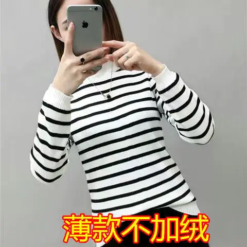 אישה Tshirts חולצה נקבה סתיו וחורף פסים ארוך שרוולים למעלה גולף נשי חולצות Mujer Camisetas