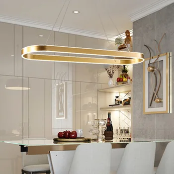 

Simple Modern Led Atmospheric Office Meeting Room Studio Chandelier Oval Bar Counter Rectangular Golden Chandelie