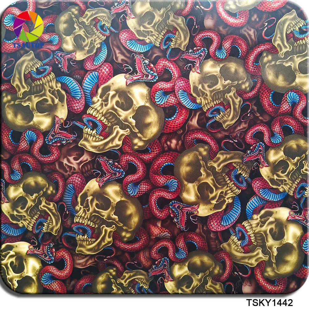 Free Shipping TSAUTOP 0.5m Width Water Transfer Printing Video Liquid Skull Design Hydrographic Film WDF1442