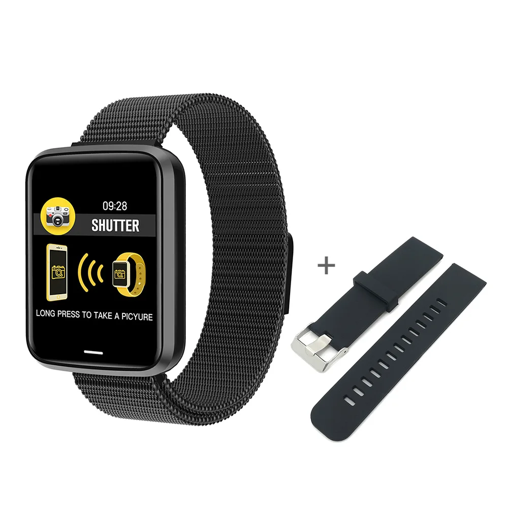 black and strap Smart watch P68 band IP67 waterproof smartwatch Dynamic heart rate blood pressure monitor for iPhone Android Sport Health watch - Цвет: black and strap