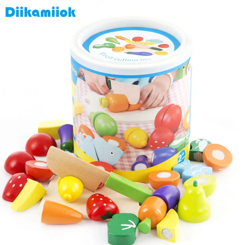 

Velcro Wooden Fruit and Vegetable Combination Cutting Toys Set Children Simulation Pretend Play Kitchen Game Kids Birthday Gift