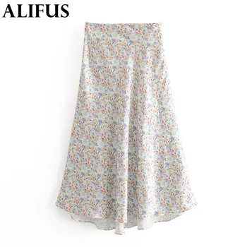 

Fashion Za Women Skirts Flower Print 2020 Spring Autumn Skirt Zipper High Waist Long A-Line Female Ladies