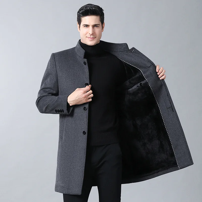 

Autumn Winter high quality Woolen Blend Coat Male Long Windbreaker Jacket Thick Warm Mens Casual Jackets Overcoat trench coat