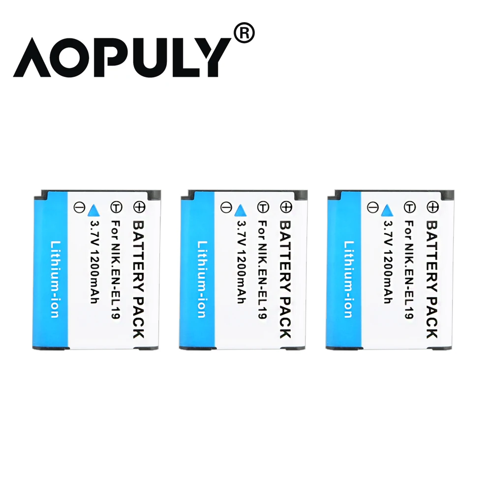 Aopuly EN-EL19 Батарея для Nikon Coolpix S32 S33 S3500 S4100 S4150 Enel19 Baterias для S100 S2500 S2750 S3100 S3200 S3300 S3400 - Цвет: 3 battery