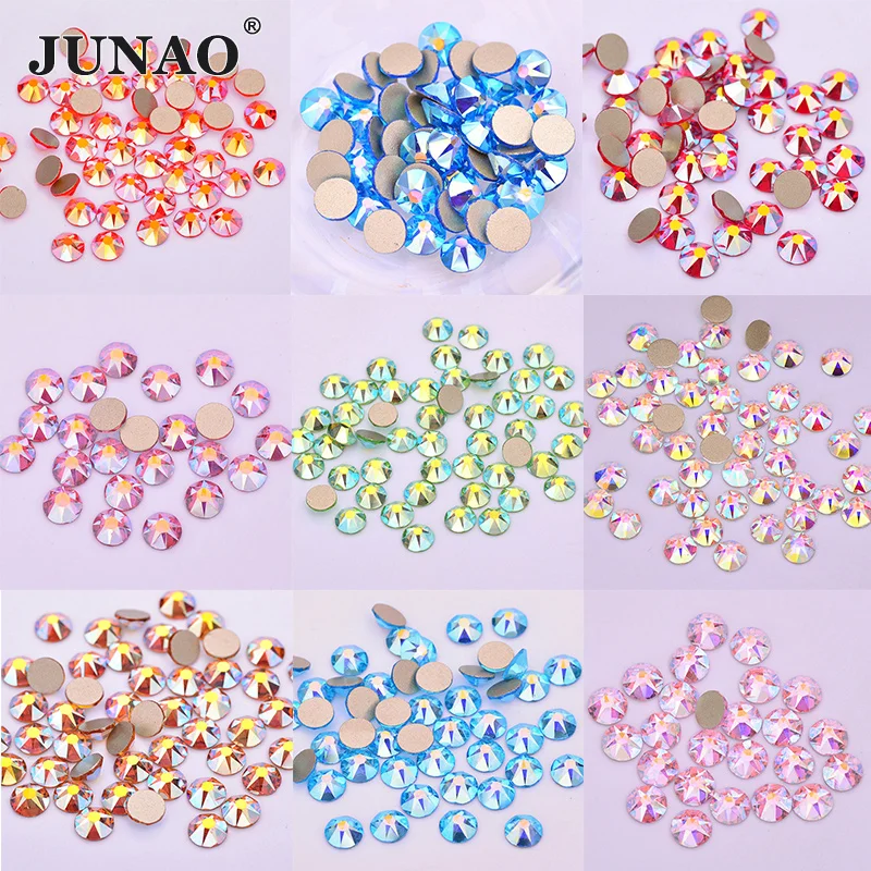JUNAO-ss20-Purple-AB-self-Adhesive-Rhinestones-Round-Small-Strass-Applique-Glass-Crystal-Glue-On-Stones