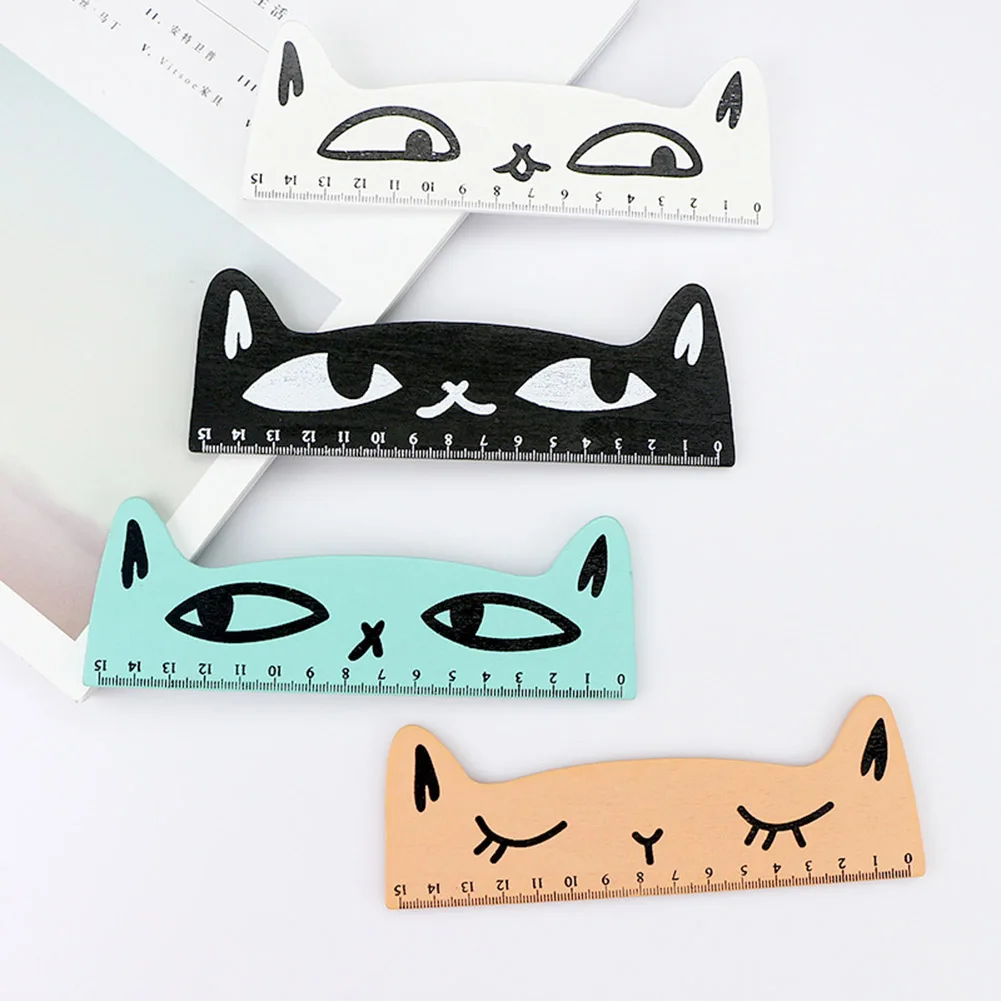 

15cm Fresh Candy Color Cute Cat Wooden Ruler Measuring Straight Ruler Tool Promotional Gift Stationery