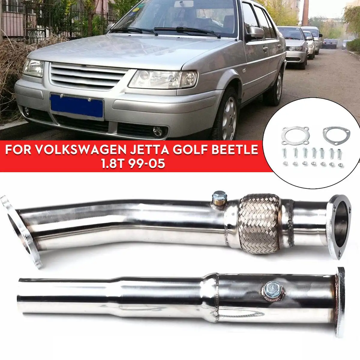 

Stainless Steel Exhaust Muffler Decat Downpipe for VW Jetta Golf Beetle 1.8T 1999 2000 2001 2002 2003 2004 2005