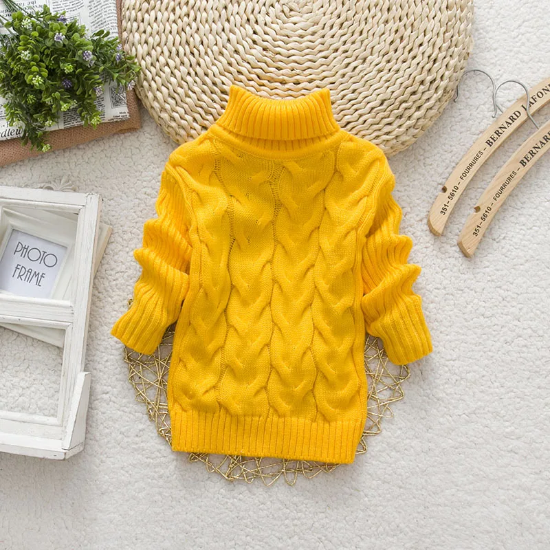 Pure Color Knitted Pullovers Children Sweaters Autumn Winter Warm Turtleneck Sweaters for Girls Boys Warm Kids Knitwear Clothing