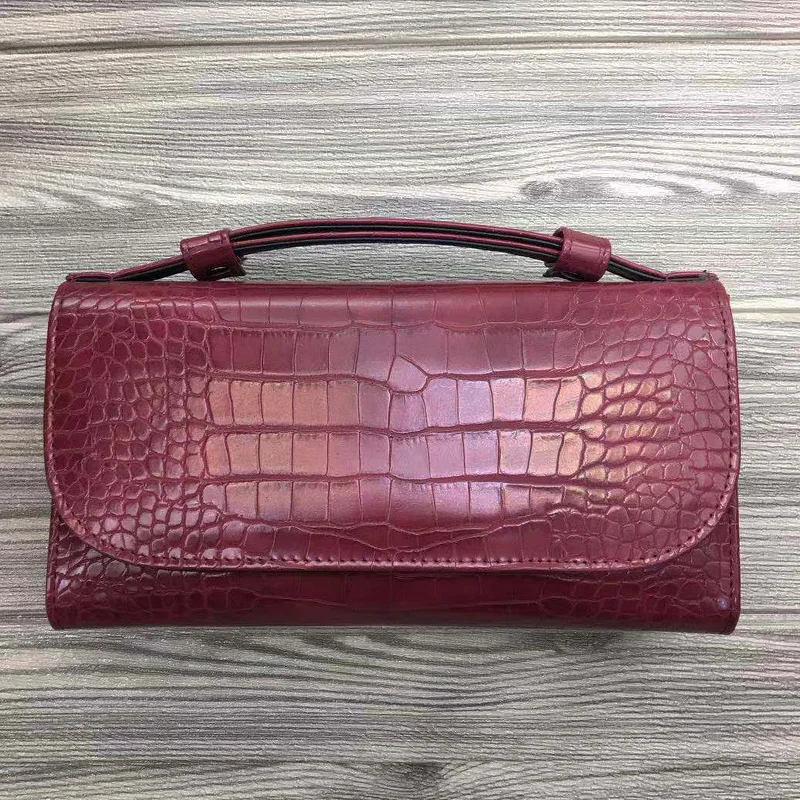 Crocodile Burgundy Модный женский клатч, красная змеиная кожа, сумка на плечо, вечерние, кошелек, сумка для телефона с регулируемой ручкой и цепочкой, Сумочка для телефона - Цвет: Crocodile Burgundy