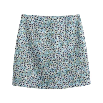 

2020 Spring Women's New French Retro High Waist Thin Mini Skirt Flower Printed Hip One Step Mini Skirt