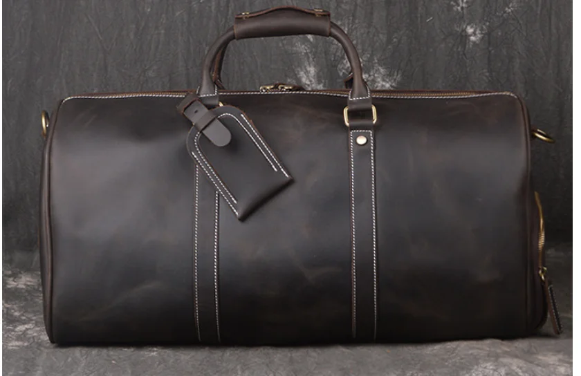 

Carry On Cowhide Bag Large Capacity Men Genuine Leather Travel Bag Crossbody Scratch Resistant Duffle Bag Vintage Tote DF116