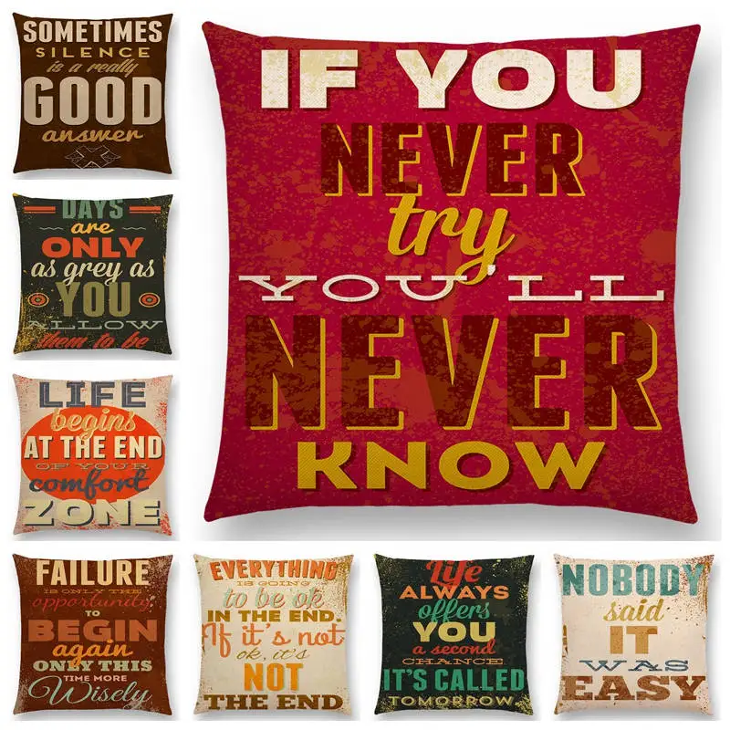 Motivational Sayings Warm Words Powerful English Funny Slogan Inspirational Sentence Happy Good Cushion Cover Sofa Pillow Case | Дом и сад