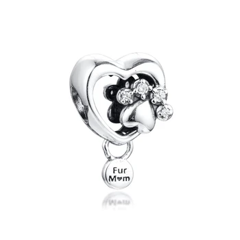 

Charms Silver 925 Original Sparkling Paw Print & Heart Charm Fits European Fashion Bracelets Woman DIY Beads For Jewelry Making