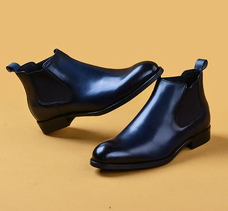 QYFCIOUFU модная обувь из натуральной кожи с отделкой из натуральной кожи мужские полусапоги Модные слипоны мужская одежда ботинки синего/серого цветов Мужские классические ботинки