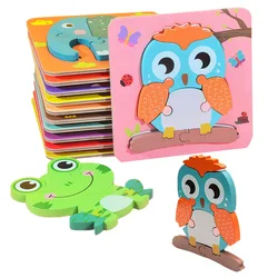 Crianças dos desenhos animados animais 3d quebra cabeças placa inteligente montessori materiais educativos brinquedos de madeira para crianças puzzle aprendizagem brinquedos crianças