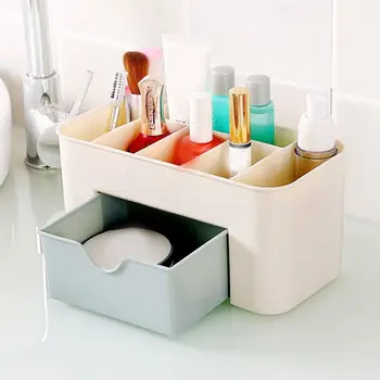 

Plastic Makeup Organizer Cosmetic Drawer Comestic Brush Storage Box with Drawer Cotton Swabs Stick Desktop Sundry Storage Case