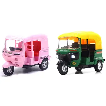

2 Pcs High Simulation Indian Tricycle Cars Toy India Pull Back Light Sound Motorcycle Toys Car ,Pink & Green