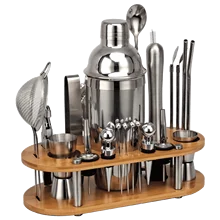 23 Stuk Cocktail Shaker Set, Barman Kit Met Ovale Bamboe Stand Afneembare, thuis Bar Gereedschap Roestvrij Staal, Perfect Gift