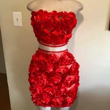 Красное короткое платье выпускного вечера es прекрасные цветы Straplesss двухсекционное африканская темнокожая девушка мини платье выпускного вечера