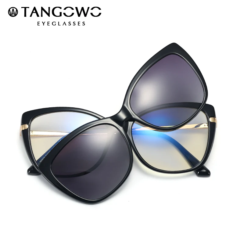 

TANGOWO Vintage Cateye Glasses Frame Women Clip on Brand Designer Optical Myopia Polarized Sunglasses Prescription Glasses 95829