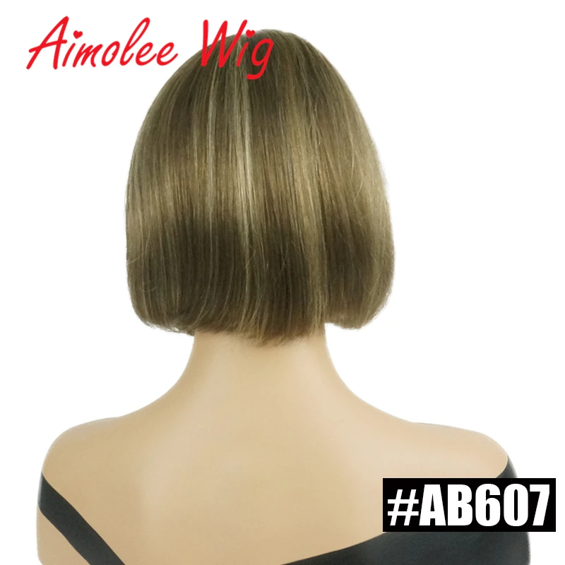 AB607 " x 4" моно короткий прямой боб парик их натуральных волос смесь парики для женщин натуральный цвет парики синтетические волосы парик с челкой вечерние работы - Цвет: AB607