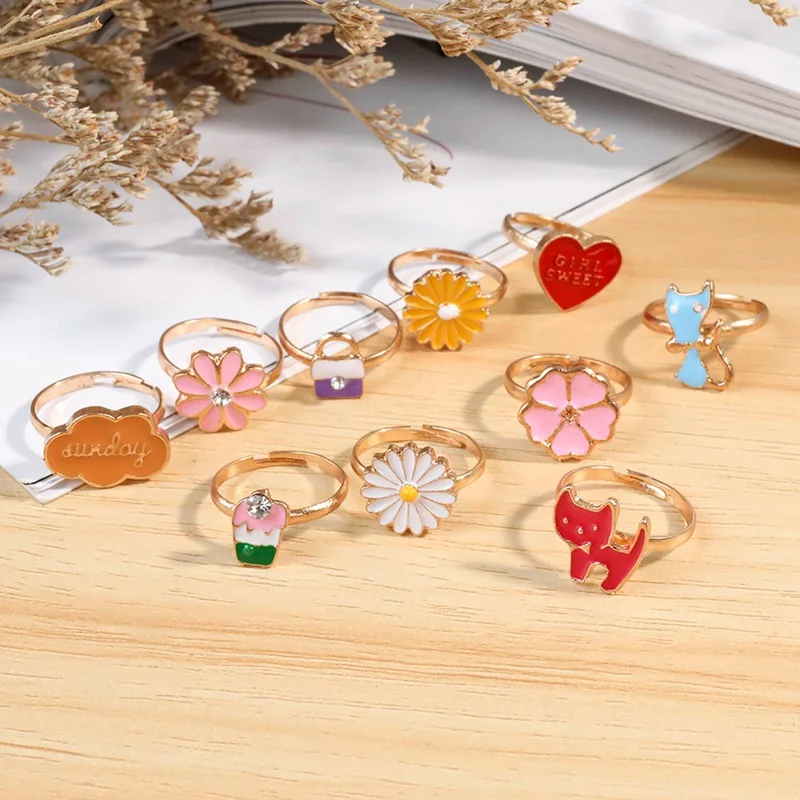 Kids Rings Day-Jewelry Plastic Korean-Style Girls Child Resin-Alloy Cute Cartoon 