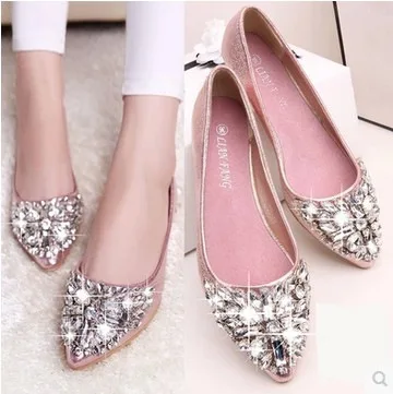 

Soft-Sole Comfortable WOMEN'S Shoes 2017 Spring And Summer-Flat Top Shoes Man-made Diamond Korean-style Shallow Mouth Pointed Sh