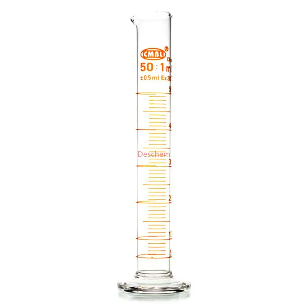 50ml Glass Measuring Cylinder Graduated & Spout Mouth Lab Chemistry Glassware
