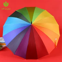 Mrosaa 16K качественный Радужный зонтик для защиты от ветра с длинной ручкой автоматический зонт женский солнечный и дождливый Зонты