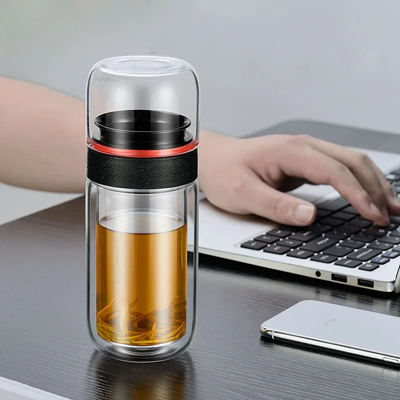 Curge 310ML Glass Bottle Tea Infuser Stainless Steel Glass Tea Infuser Bottle Portable Leak Proof Thermos Bottle Tea with Filter