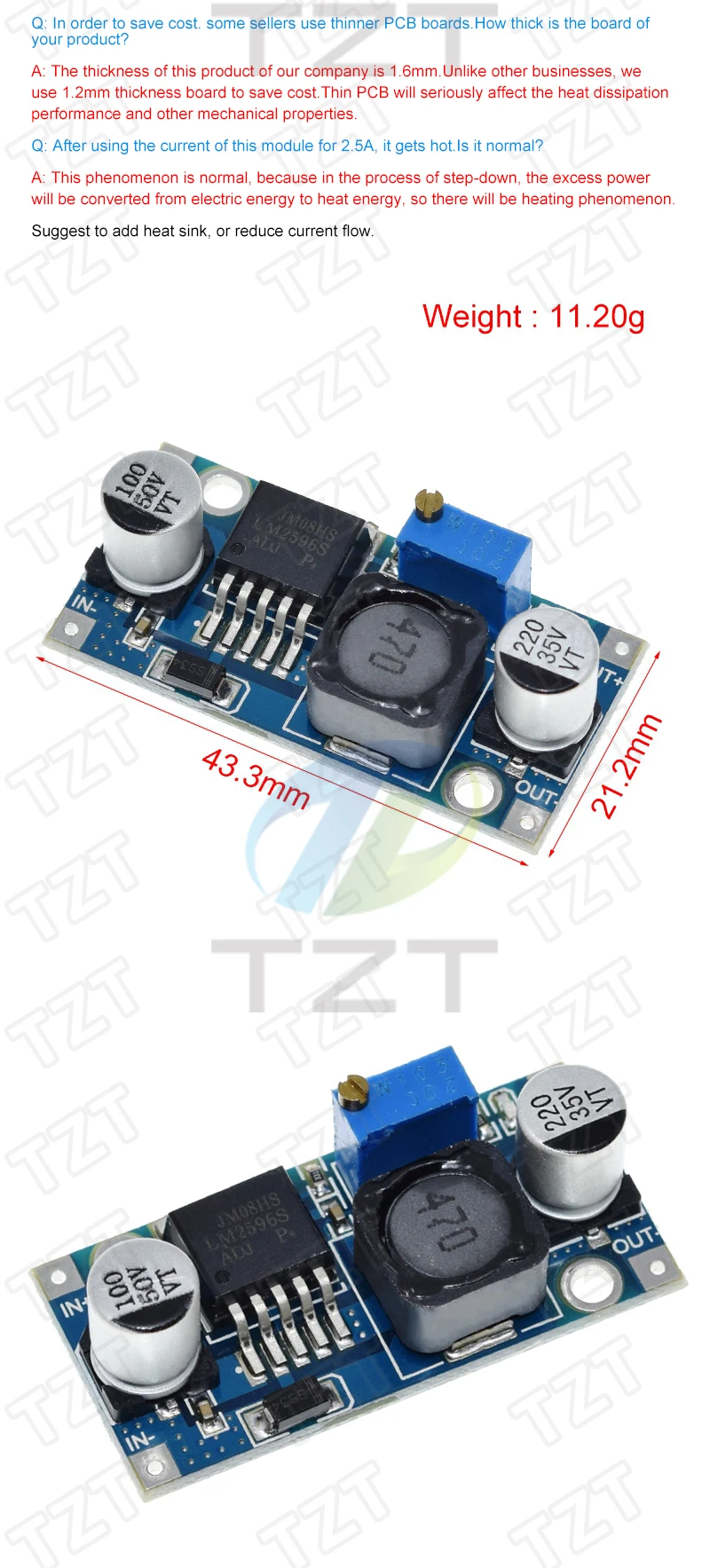 MP1584EN MINI360 MINI560 DC-DC LM2596 LED-Eingang 4V-35V Ausgang 1,23V-30V 3-5A Einstellbares Step-down-Stromversorgungsreglermodul – Detail 2