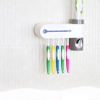

Automatic Disinfection Toothpaste Dispenser Wall Mounted UV Light Toothbrush Storage Holder With 5 Toothbrush Sterilizer Slots