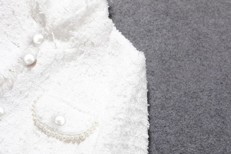 Твидовая куртка с белым жемчугом и инкрустированным карманом осень/зима Женская куртка новая приталенная твидовая Женская куртка пальто