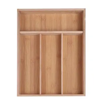 

4 Grid Bamboo Kitchen Cutlery Silverware Flatware Utensils Tray Drawer Dividers Storage Box Organizer