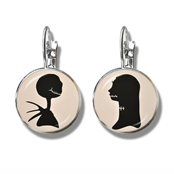 

Xmas French Hooks Earrings Jack Skellington And Sally Nightmare Before Chrismas Jewelry Halloween Valentine's Day Gift