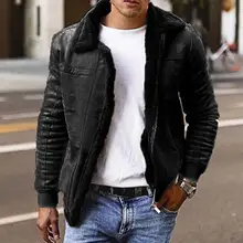 

Autumn Winter Men Turn Down Collar Long Sleeve Suede Warm Coat Motorcycle Jacket