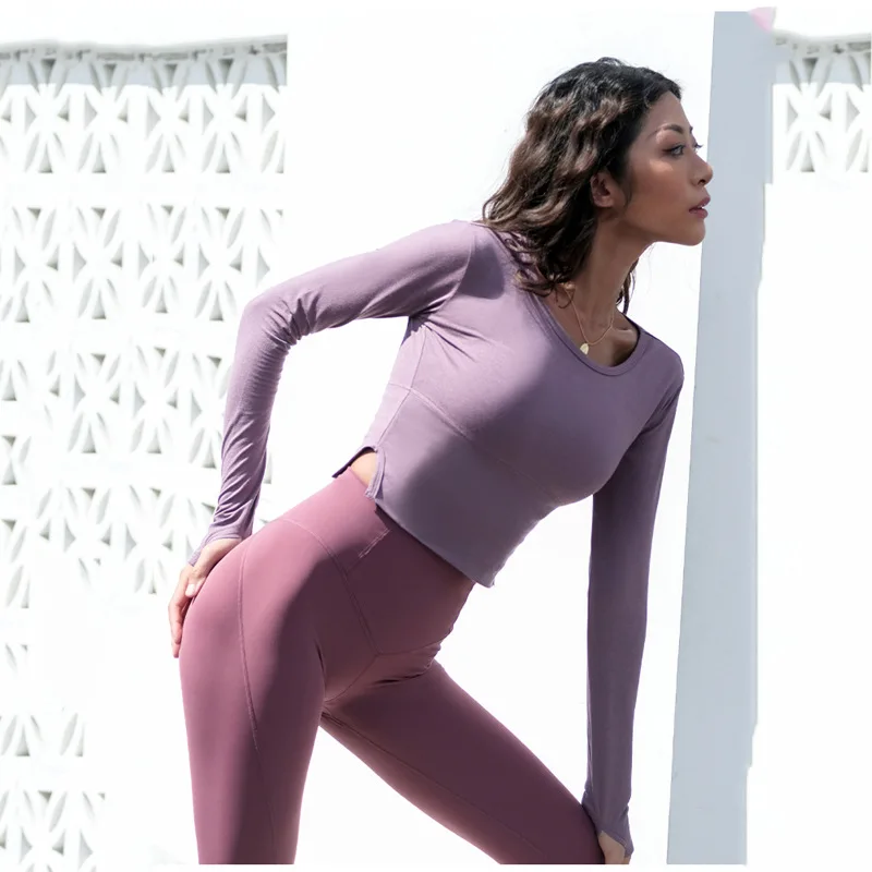 

2019 Autumn And Winter New Style Sports Fitness Suit Women's Yoga Chest Pad Long-sleeved T-shirt Pilates Training Tops