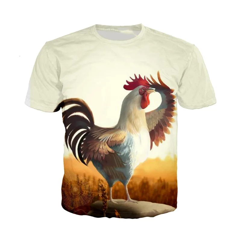 

2021 Summer New Golden Rooster Independent 3D Printing Men's and Women's Oversized T-shirt Anime O-Neck Short Sleeve Top