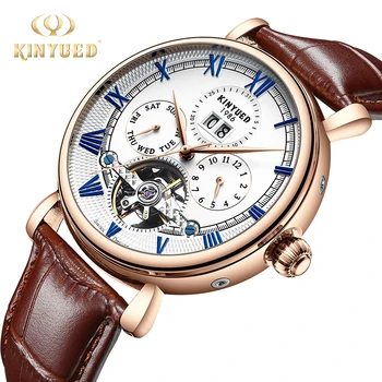 

horloges mannen KINYUED Automatic Mechanical Watch Mens Tourbillon Watches Skeleton Wristwatch Men Classic Leather montre homme