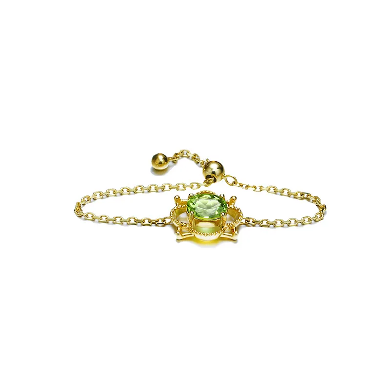 

Elegant Flower 9K Real Yellow Solid Genuine Gold Peridot Gemstone Chain Link Ring Bands for Women Girl Fancy Fine Office Jewelry