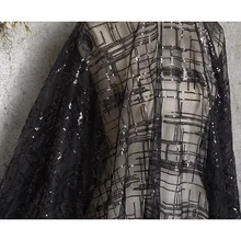 Золотые блестки вышитые кружева ткань, золотые блестки решетки, черная ткань для свадебного декора