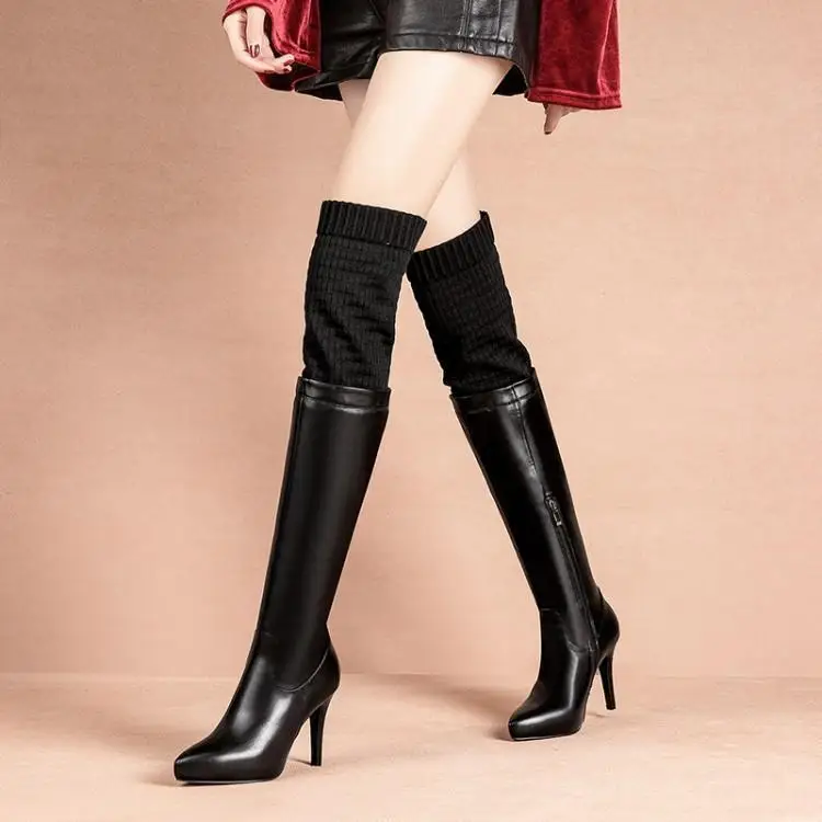 

Fall and Winter 2019 Fine-heeled Over-knee Boots, Super-high-heeled Leather Boots, Female Boots, Head Layer of Cowhide 10cm
