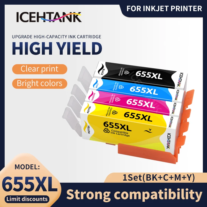 Icehtank kompatibilní pro HP 655 655XL tuž náboj náhrada pro HP655 deskjet 3525 5525 4615 4625 4525 6520 6525 6625 knihtiskař