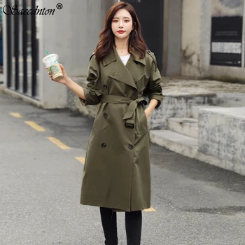 

2020 Women's Double-breasted Strapless Windbreaker Coats Ladies Casual Pocket Long Trench Coat Warm Belt Outwear Overcoat Female