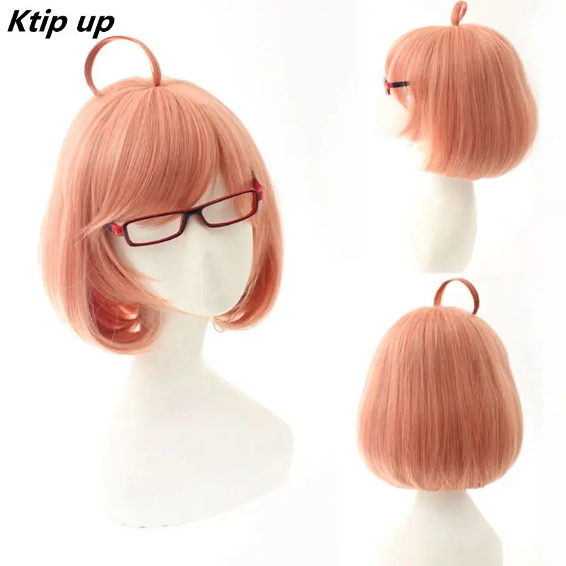 

Ktip Up Kyokai no Kanata Kuriyama Mirai Short Orange Pink Synthetic Cosplay Hair Wig+Wig Cap No Glasses