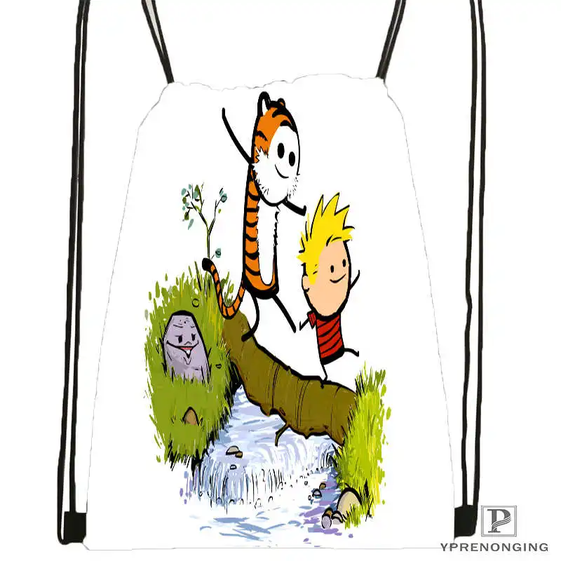 Изготовленный на заказ Кальвин-и-хоббель-DrawstringBackpackBagforMan женский милый рюкзак детский Ранец(черная спинка) 31x40 см#20180611-03-161 - Цвет: Drawstring Backpack
