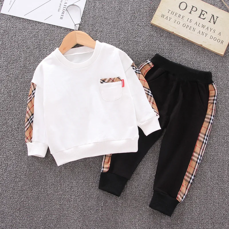 

Europe And America BOY'S Suit 2019 Autumn New Style Children Solid Color Crew Neck Long Sleeve Pants Two-Piece Set