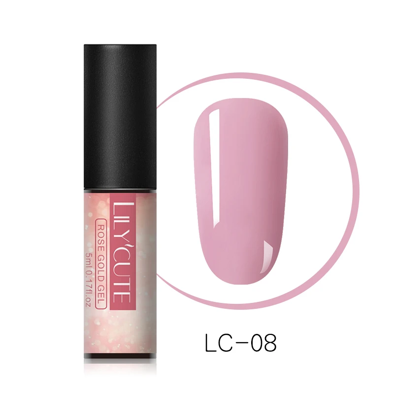 rose gold LC-08 LILYCUTE 5 мл; Гель-лак для ногтей розовая красная роза с блестками Золотая Серия длительный Замачивание от ногтей гель УФ лак для ногтей - Цвет: rose gold LC-08