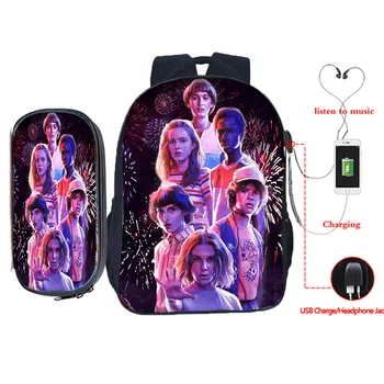 

2 Pcs/set Stranger Things Backpack USB Charge School Bags for Teenage Girls Boys Daily Backpack Kids Book Bags Traval Backpack
