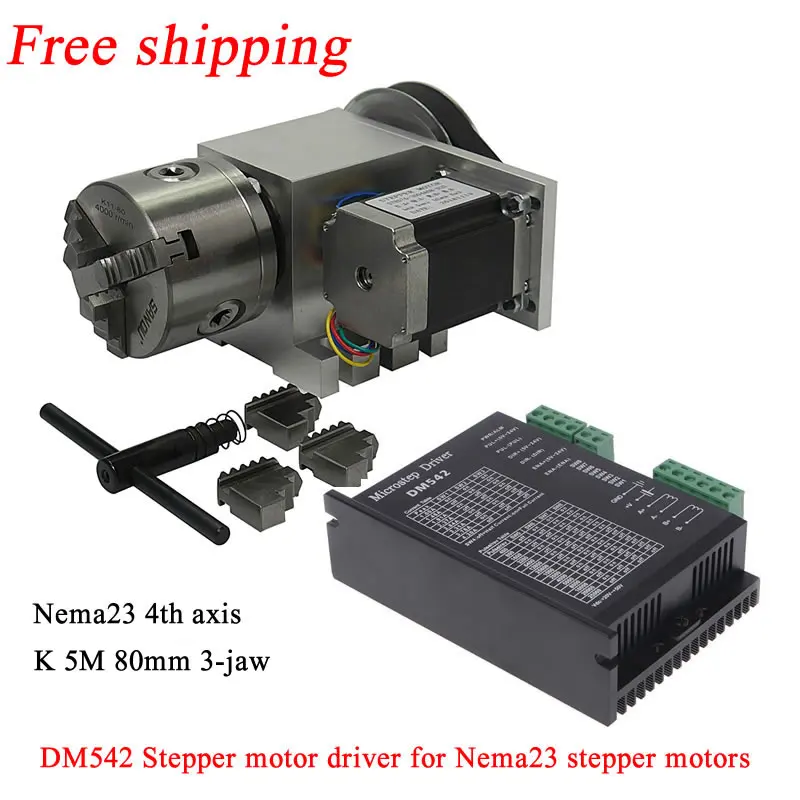 ЧПУ 4 осевой вращающийся вал Nema 23 шаговый двигатель (6:1) K5 80 мм 3 челюсти патрон для